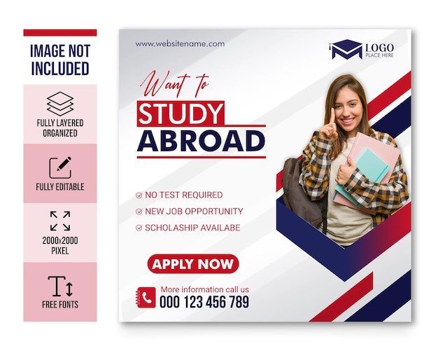 PSD a flyer for study abroad or social media post template