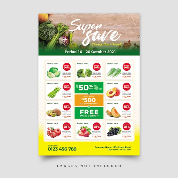 PSD a flyer for super save with fruits and vegetables