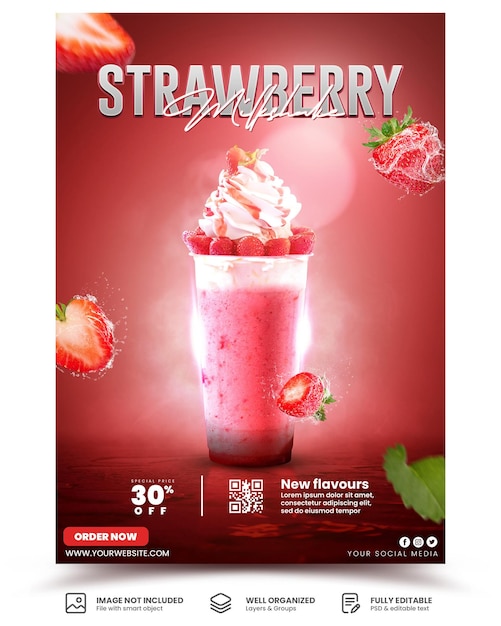 flyer template for strawberry milkshake