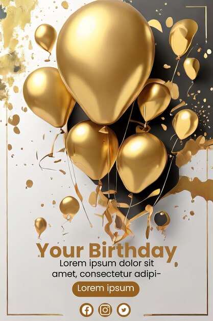 Flyer template with abstract gold balloon illustration