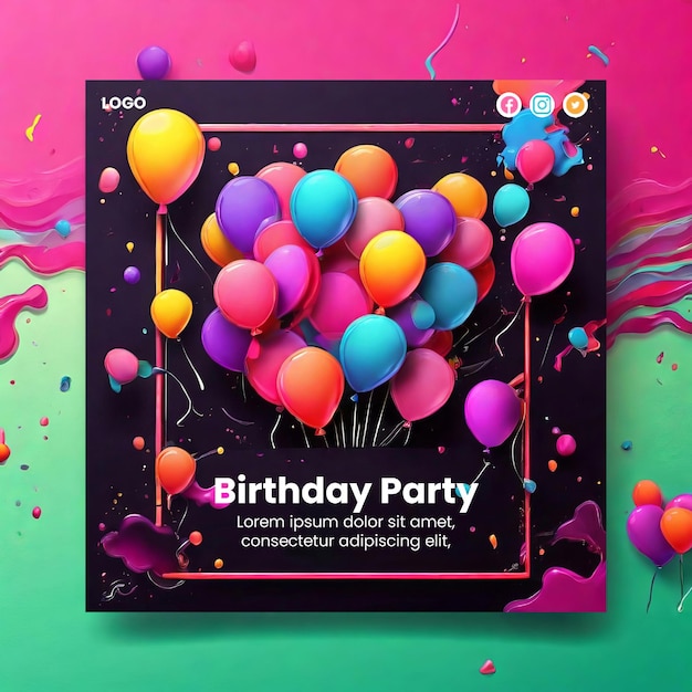 Flyer template with abstract neon balloon illustration