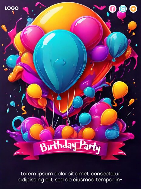 PSD flyer template with abstract neon balloon illustration