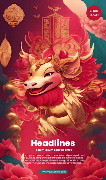 PSD flyer template with chinese dragon design