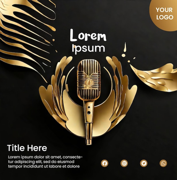 PSD flyer template with gold mic design