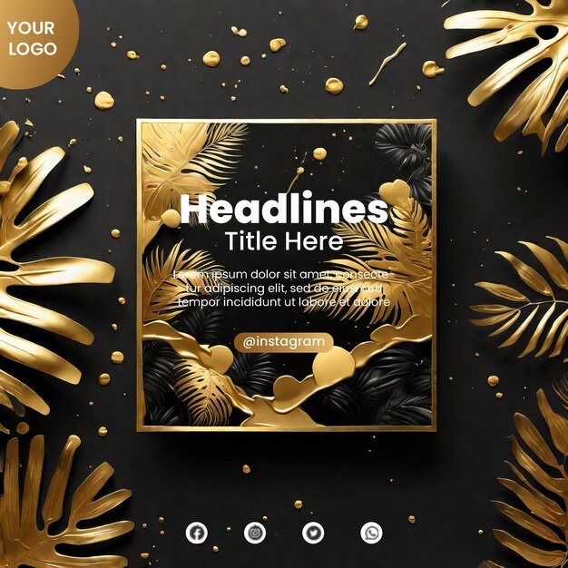 PSD flyer template with gold palm design