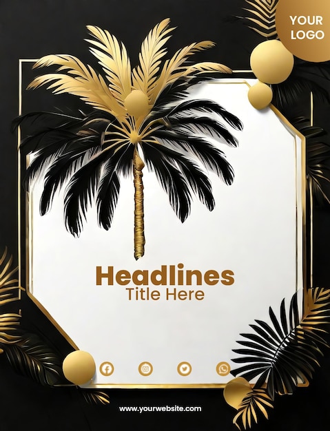 PSD flyer template with gold palm design