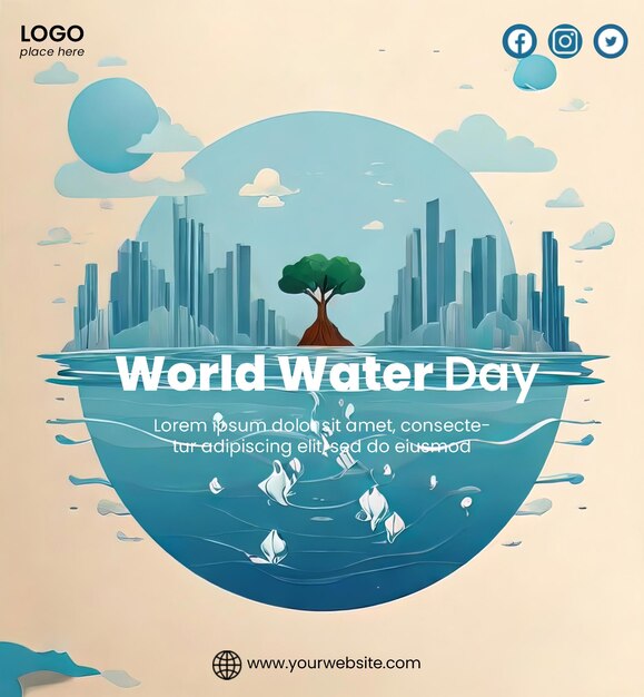 PSD flyer template with world water day illustration