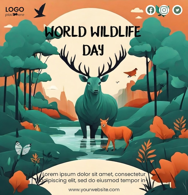 Flyer template with world wildlife day illustration