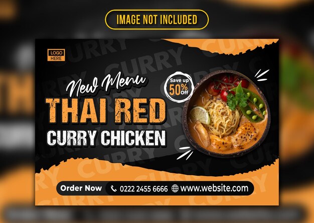 PSD a flyer for thai red chicken that is on sale.