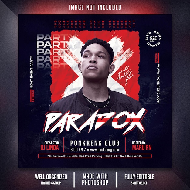 Flyer van de nachtclub.