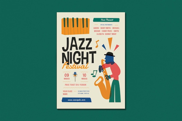 PSD flyer voor het jazznachtfestival