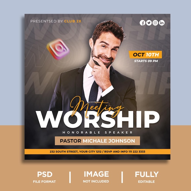 Flyer voor kerkconferentie of post op sociale media en Instagram-sjabloon