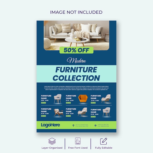 Flyer voor meubelverkoop of catalogussjabloon voor productverkoop