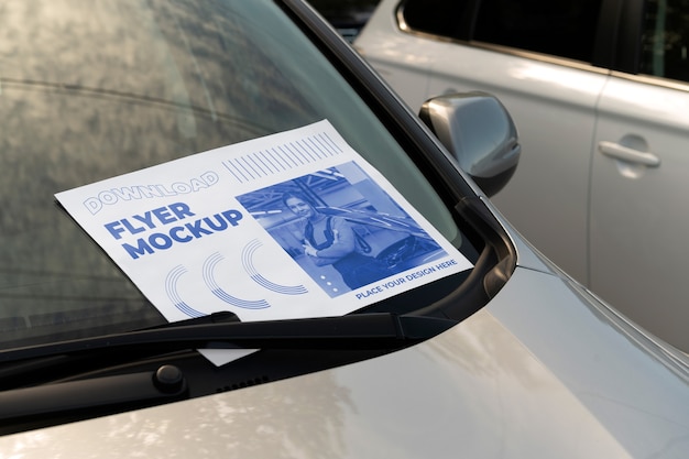 PSD flyer with information in car mockup