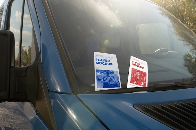 Flyer with information in car mockup