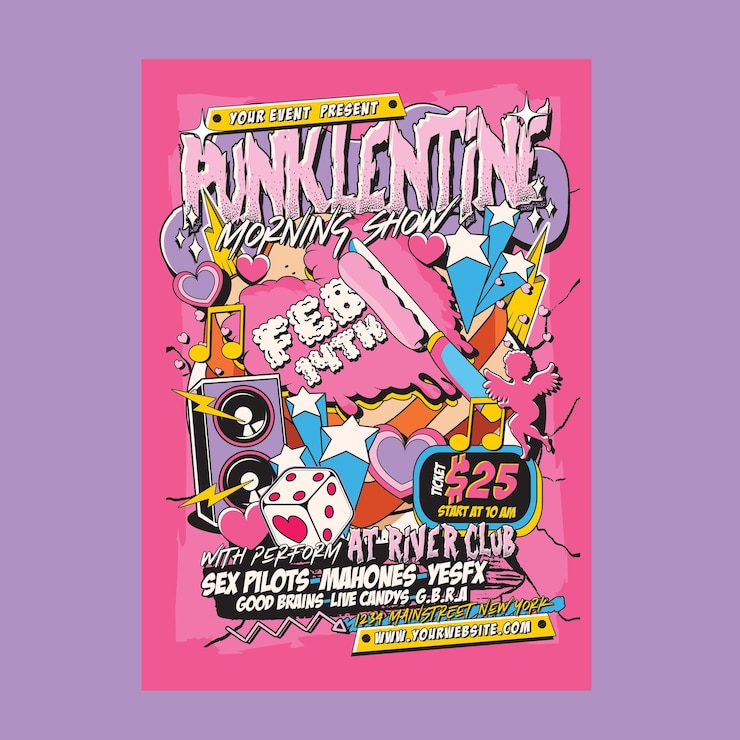 PSD flyer z koncertu muzyki indie valentines