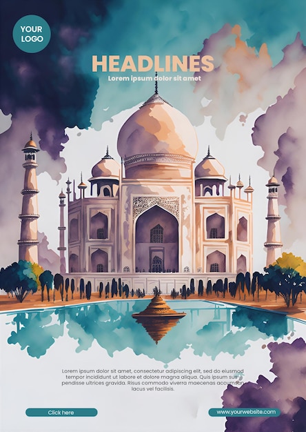 Flyerontwerp met Taj Mahal illustratie