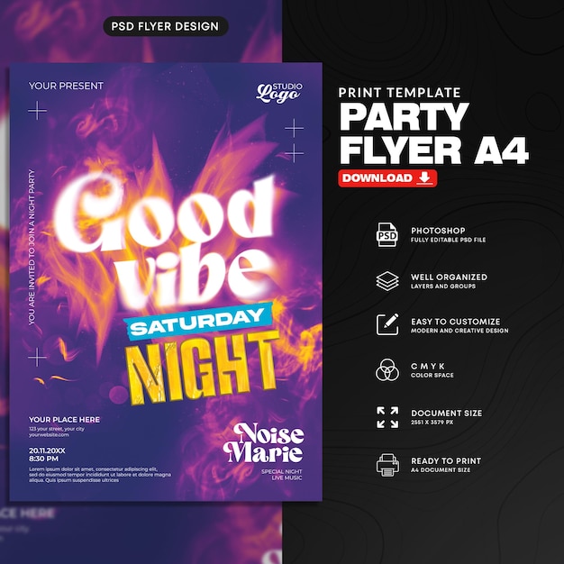 Flyerontwerp voor een avondfeest