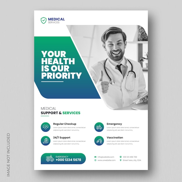 Flyerontwerp voor medische gezondheidszorg en voorbladsjabloon voor brochures