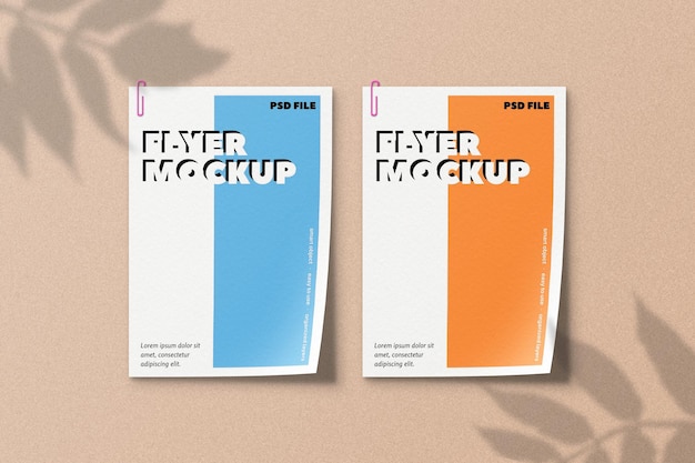 PSD flyers mockup with shadow overlay