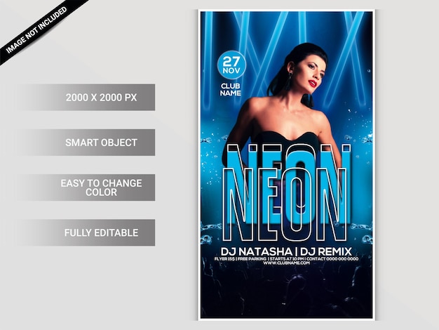 PSD flyersjabloon voor neon nachtclubfeest