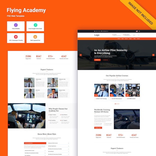 Flying academy website psd template