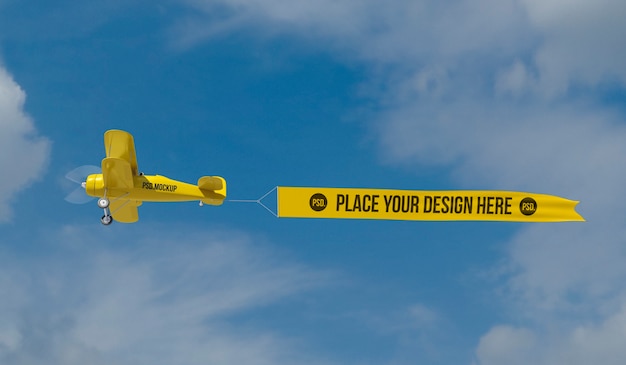 PSD flying airplane in the sky with banner mock-up