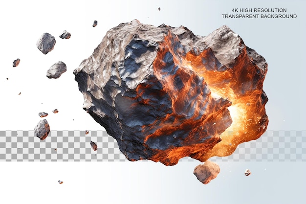 PSD flying asteroid meteorite 3d rendering of an isolated celestial bodytransparent background