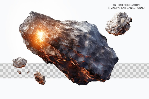 PSD rendering 3d di meteorite asteroide volante di uno sfondo trasparente di corpo celeste isolato