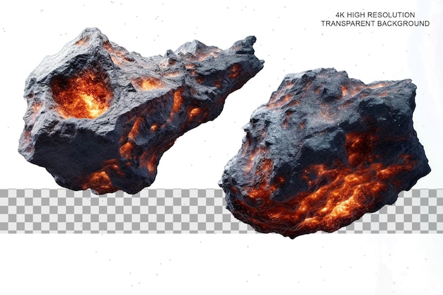 PSD flying asteroid meteorite rendering 3d di un corpo celeste isolato sfondio trasparente