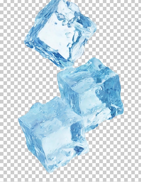 PSD flying blue ice cubes isolated on transparent background