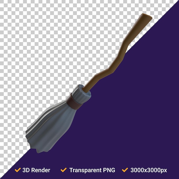 PSD flying broom icon 3d render transparent background in png format