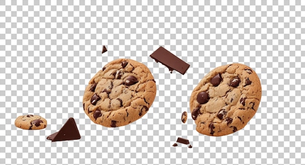 Flying cookie chocolate chip on transparent background