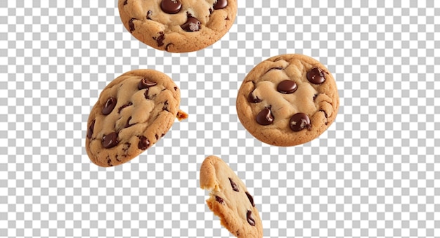 PSD flying cookie chocolate chip on transparent background