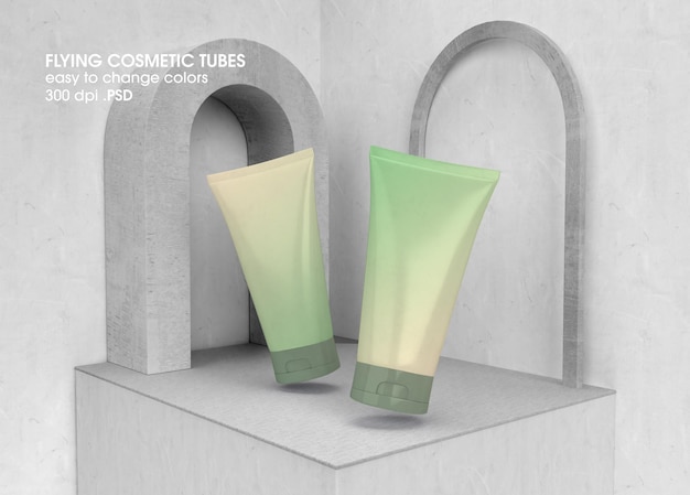 Flying cosmetic tube mockup design rendering