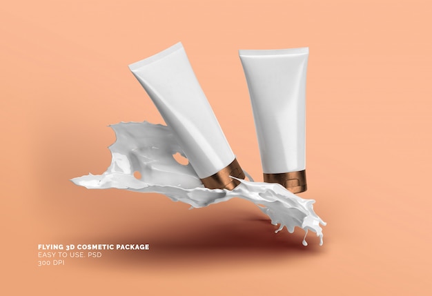 PSD flying cosmetic tubes mockup