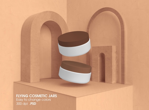 Flying cream jar container mockup design rendering