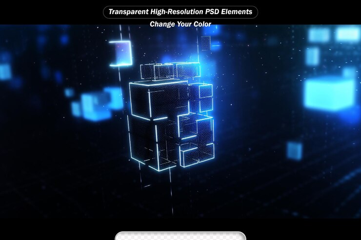 PSD a flying cube sci fi shape in empty space