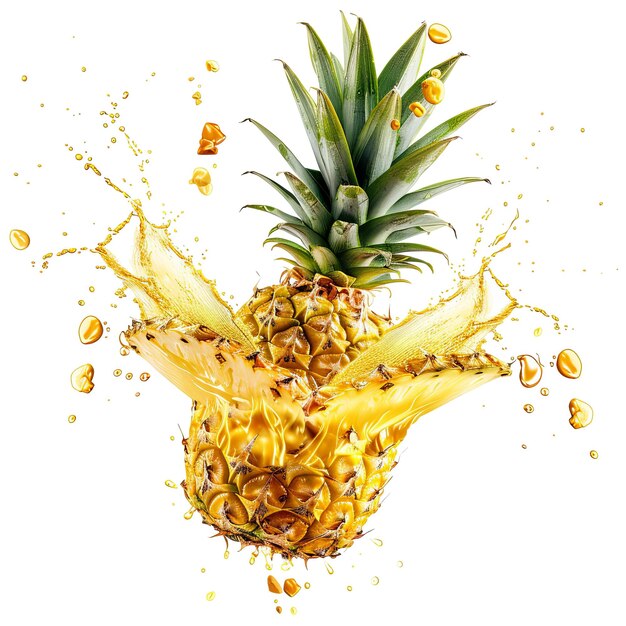 PSD flying cut pineapple with juice splash