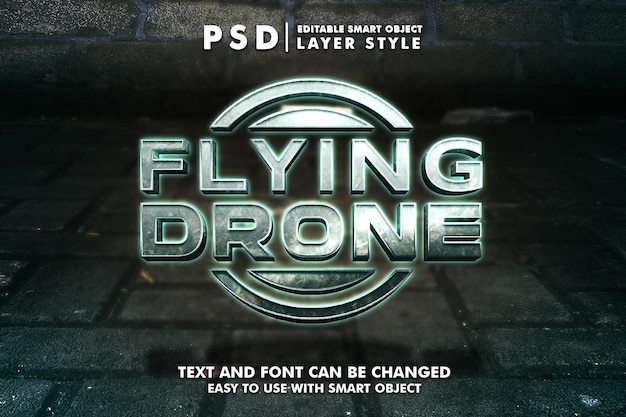 Flying Drone 3d teksteffect premium psd