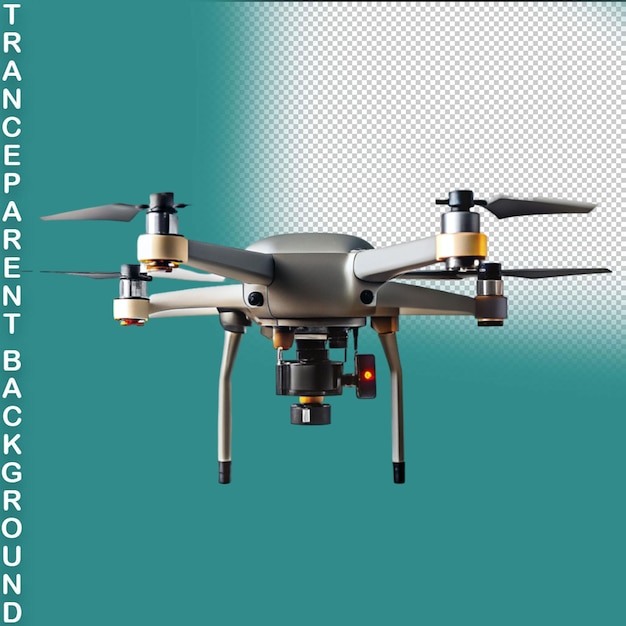 PSD flying drone with camera cutout isolated on a transparent background