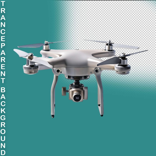 PSD flying drone with camera cutout isolated on a transparent background