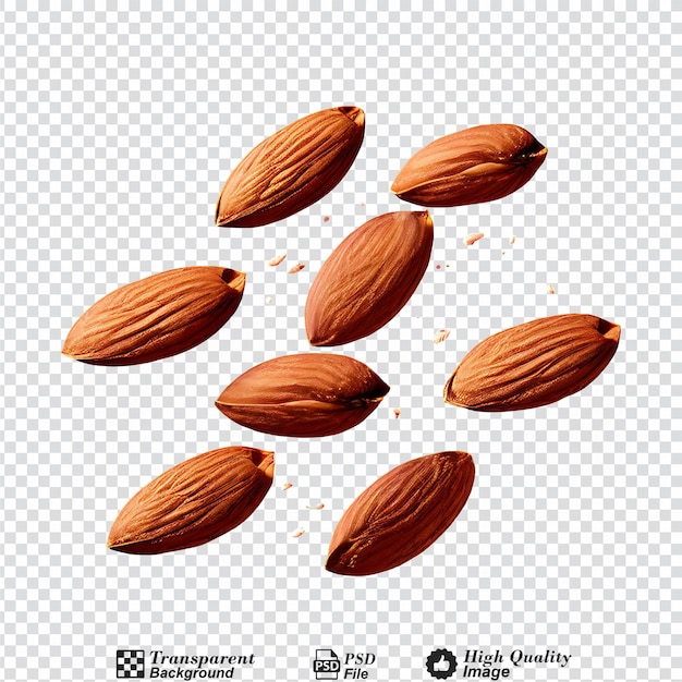 Flying falling almonds isolated on transparent background