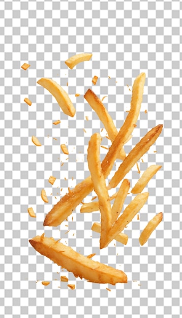 PSD flying french fries on transparent background