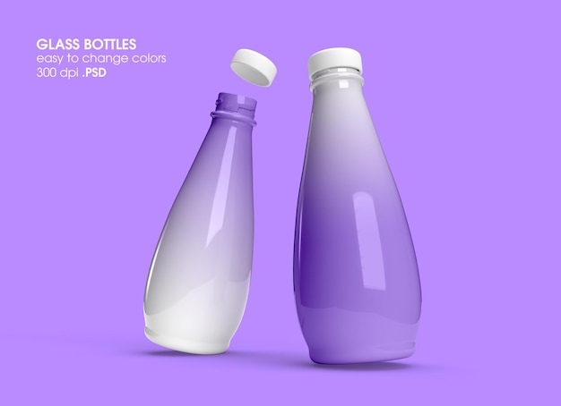 PSD rendering di progettazione mockup di bottiglie di vetro volanti