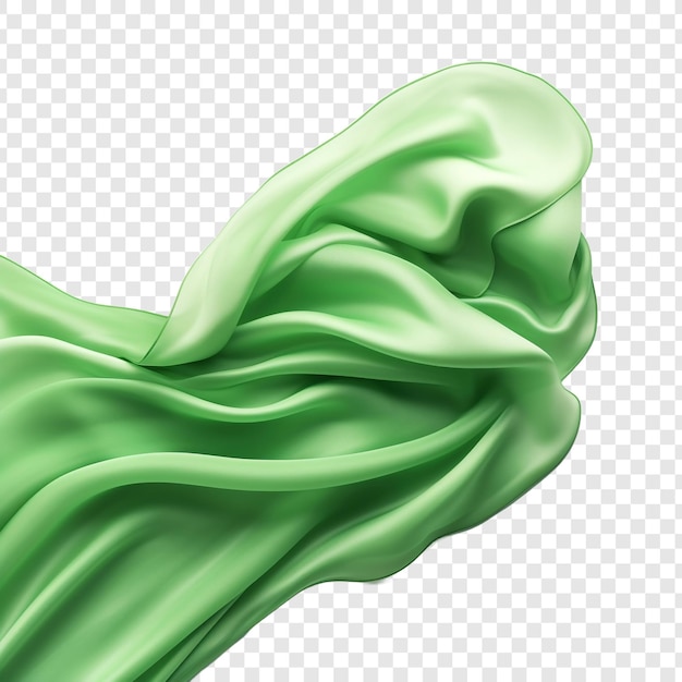 Flying green silk fabric isolated on transparent background