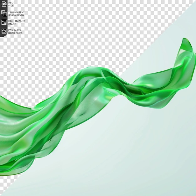 PSD Летающая зеленая шелковая ткань, изолированная на прозрачном фоне