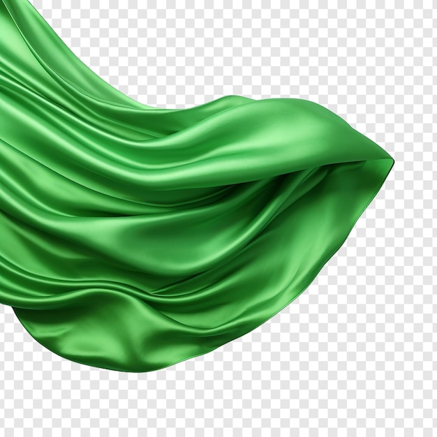 PSD flying green silk fabric isolated on transparent background