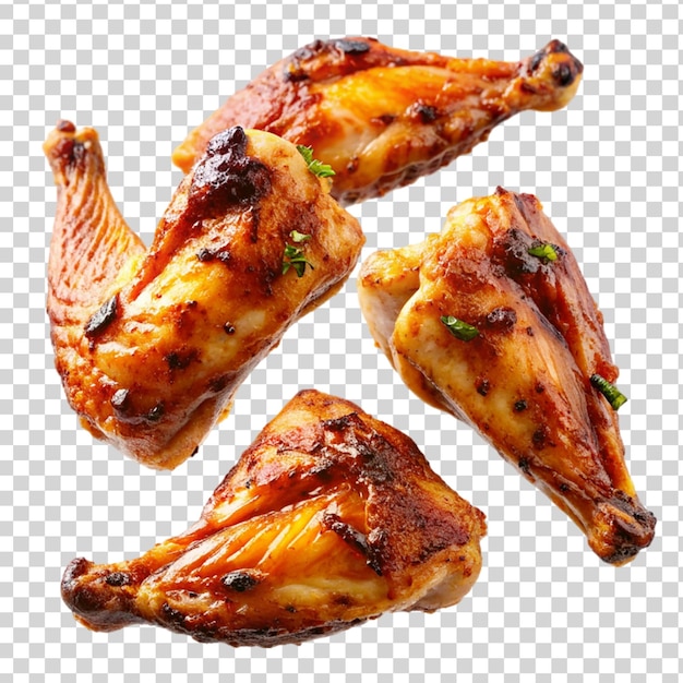 PSD flying grilled chicken wings isolated on transparent background