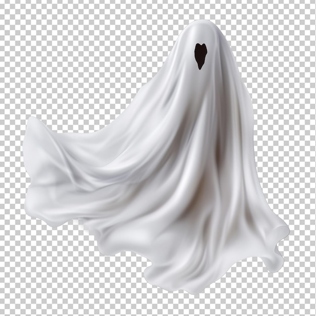 PSD flying halloween ghost in a white sheet png file of isolated cutout object with shadow png